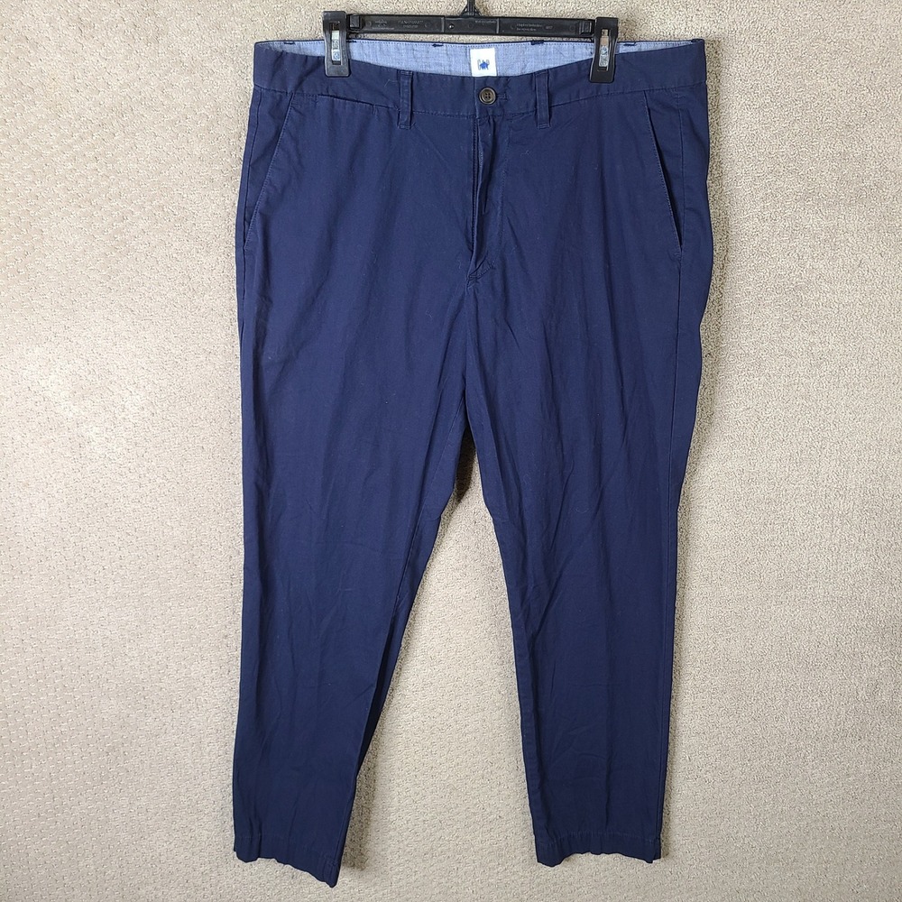 GAP Pants Mens 36x30 Blue Slim Fit Chino Navy Flat Front Casual Classic‎